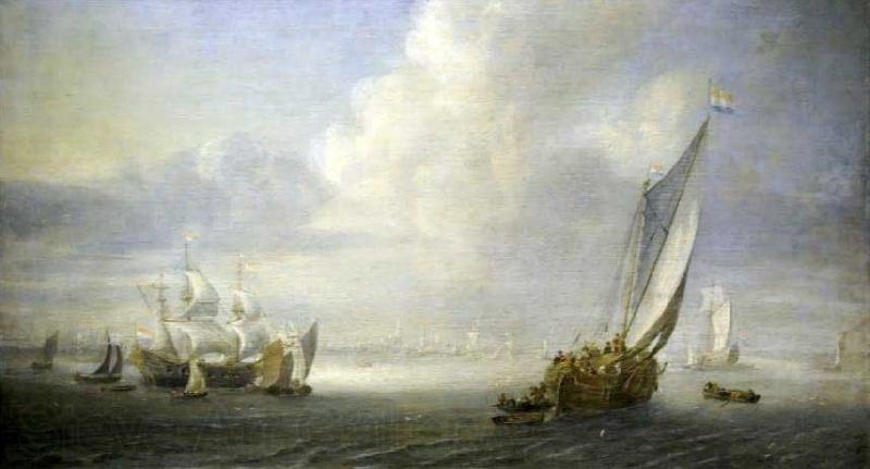 Abraham van der Hecken Seascape with a port in the background France oil painting art